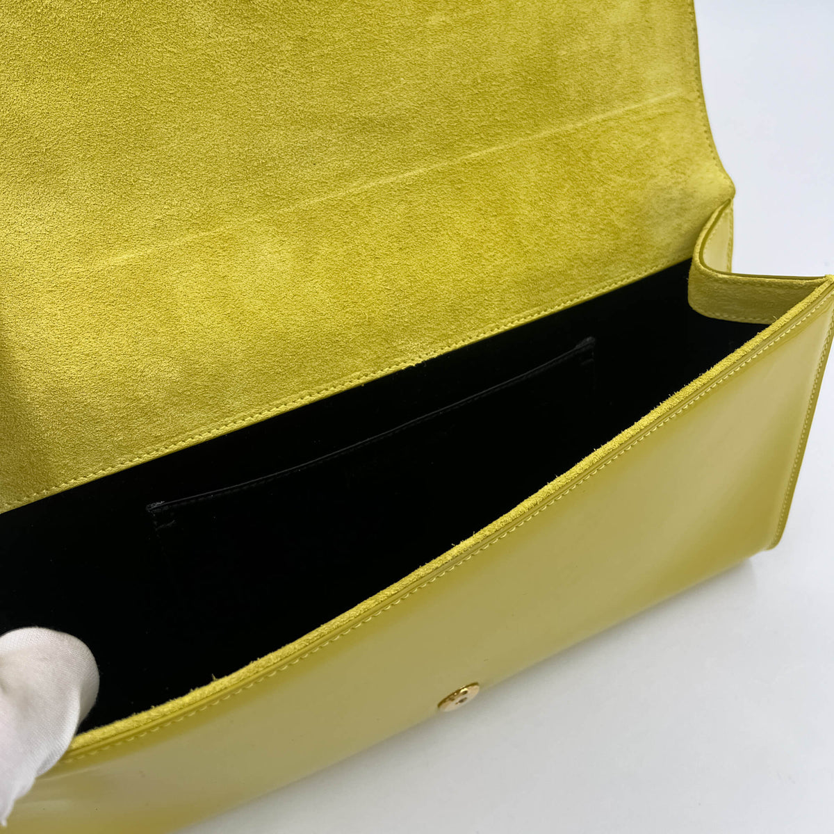 Second hand Saint Laurent Flap Clutch Patent Leather Yellow - Tabita Bags
