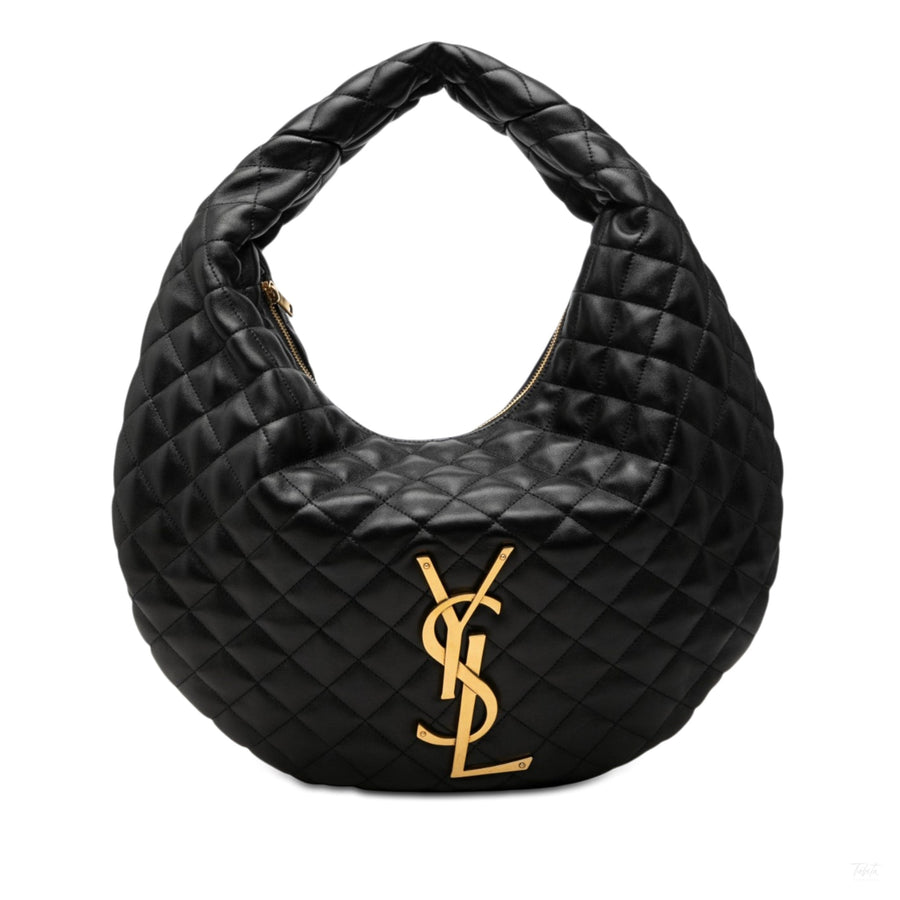 Second hand Saint Laurent Icare Quilted Nappa Leather Hobo Shoulder Bag Black - Tabita Bags