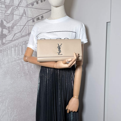 Second hand Saint Laurent Kate Grained Calfskin Leather Bag Beige - Tabita Bags