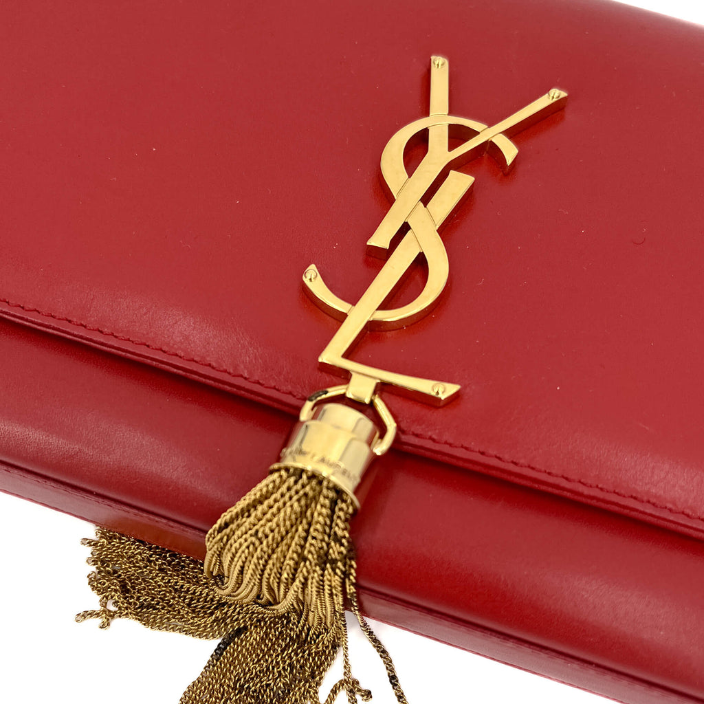 Second hand Saint Laurent Kate Leather Flap Clutch Red - Tabita Bags