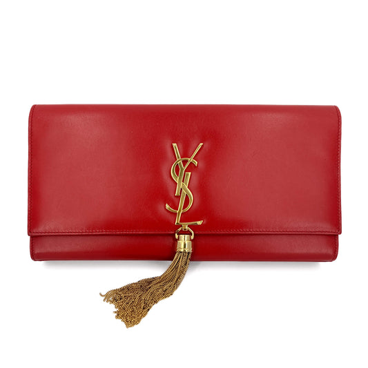Second hand Saint Laurent Kate Leather Flap Clutch Red - Tabita Bags
