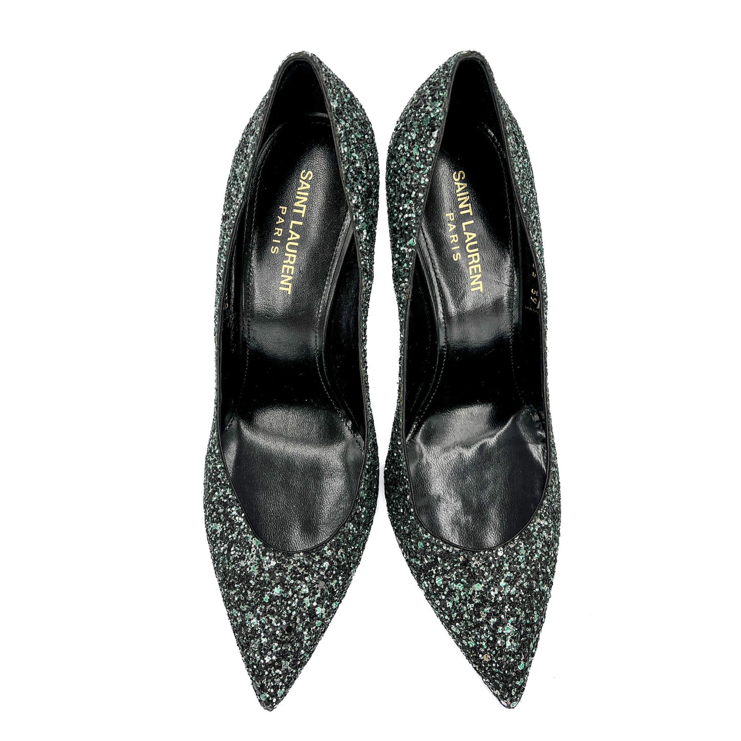 Second hand Saint Laurent Leather & Glitter Pump 39 Black - Tabita Bags