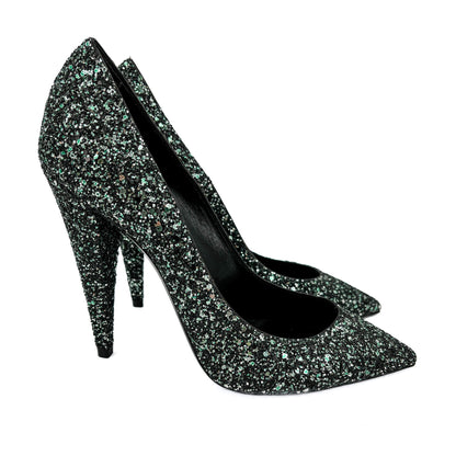 Second hand Saint Laurent Leather & Glitter Pump 39 Black - Tabita Bags