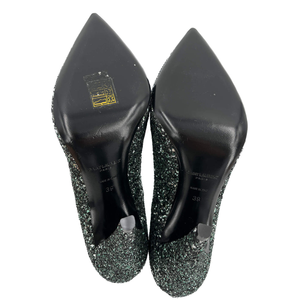 Second hand Saint Laurent Leather & Glitter Pump 39 Black - Tabita Bags