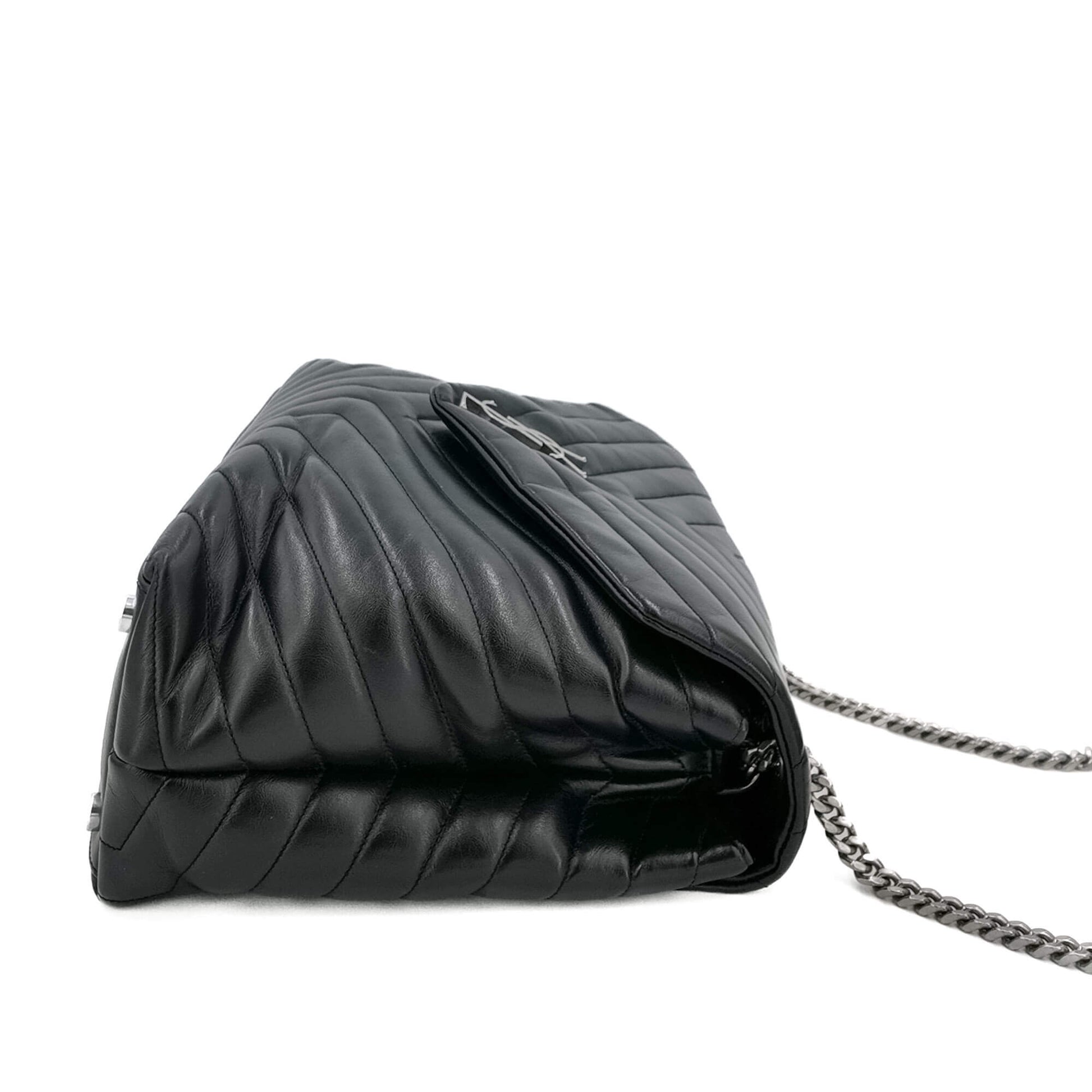 Second hand Saint Laurent Loulou Large Chevron Quilted Leather 2 - Ways Envelope Bag Black - Tabita Bags