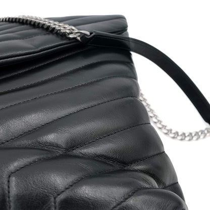 Second hand Saint Laurent Loulou Large Chevron Quilted Leather 2 - Ways Envelope Bag Black - Tabita Bags