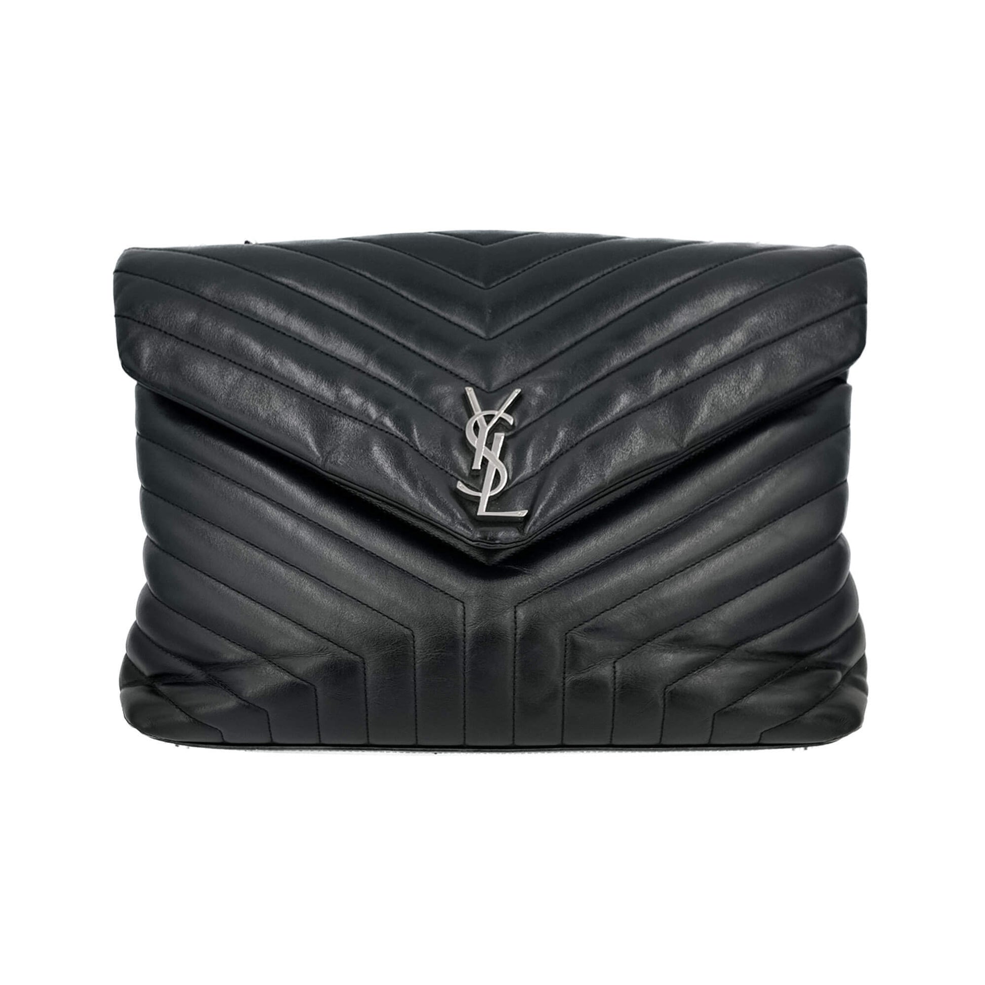 Second hand Saint Laurent Loulou Large Chevron Quilted Leather 2 - Ways Envelope Bag Black - Tabita Bags