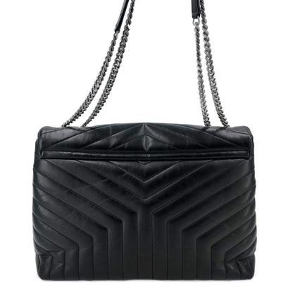 Second hand Saint Laurent Loulou Large Chevron Quilted Leather 2 - Ways Envelope Bag Black - Tabita Bags