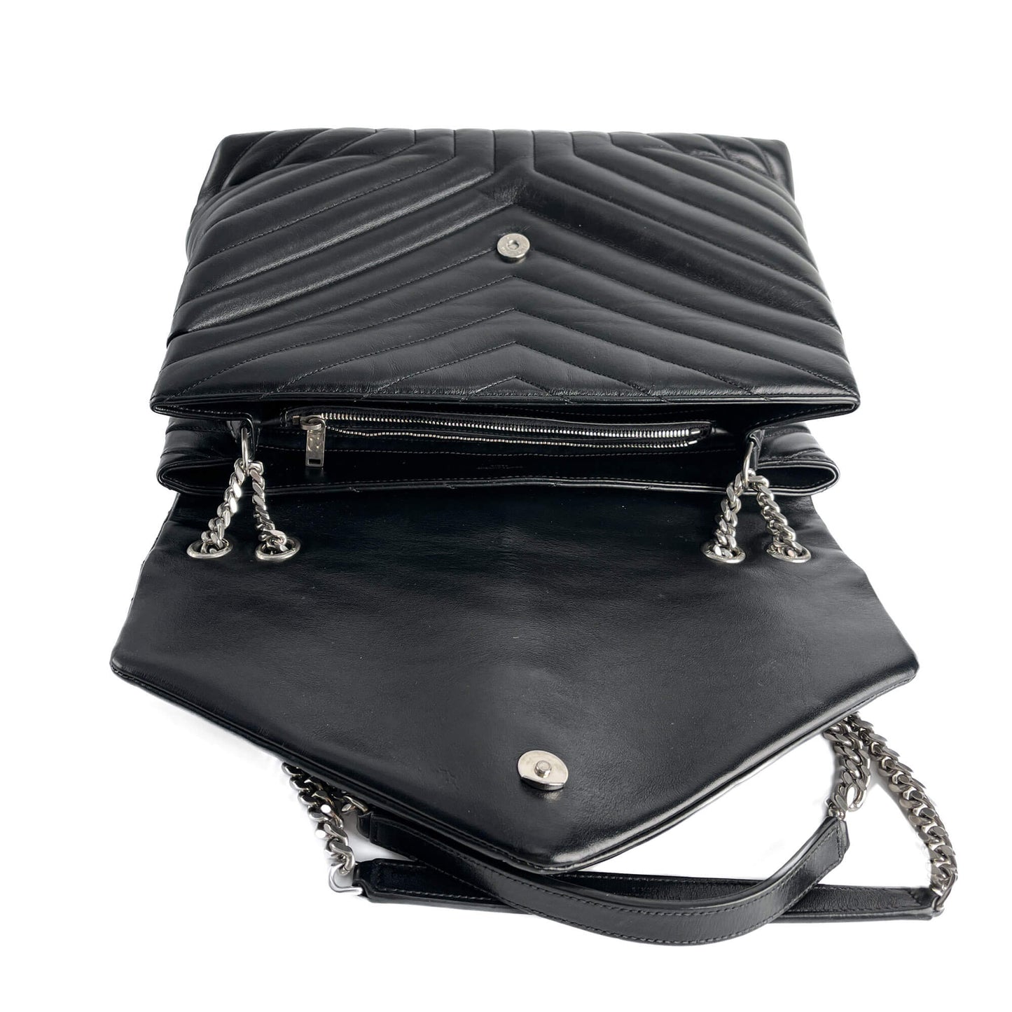Second hand Saint Laurent Loulou Large Leather Chevron Quilted Envelope Shoulder Bag Black - Tabita Bags