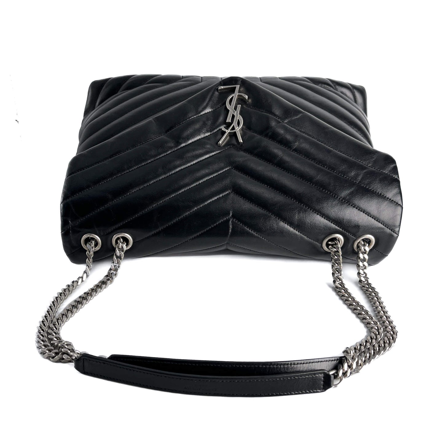 Second hand Saint Laurent Loulou Large Leather Chevron Quilted Envelope Shoulder Bag Black - Tabita Bags
