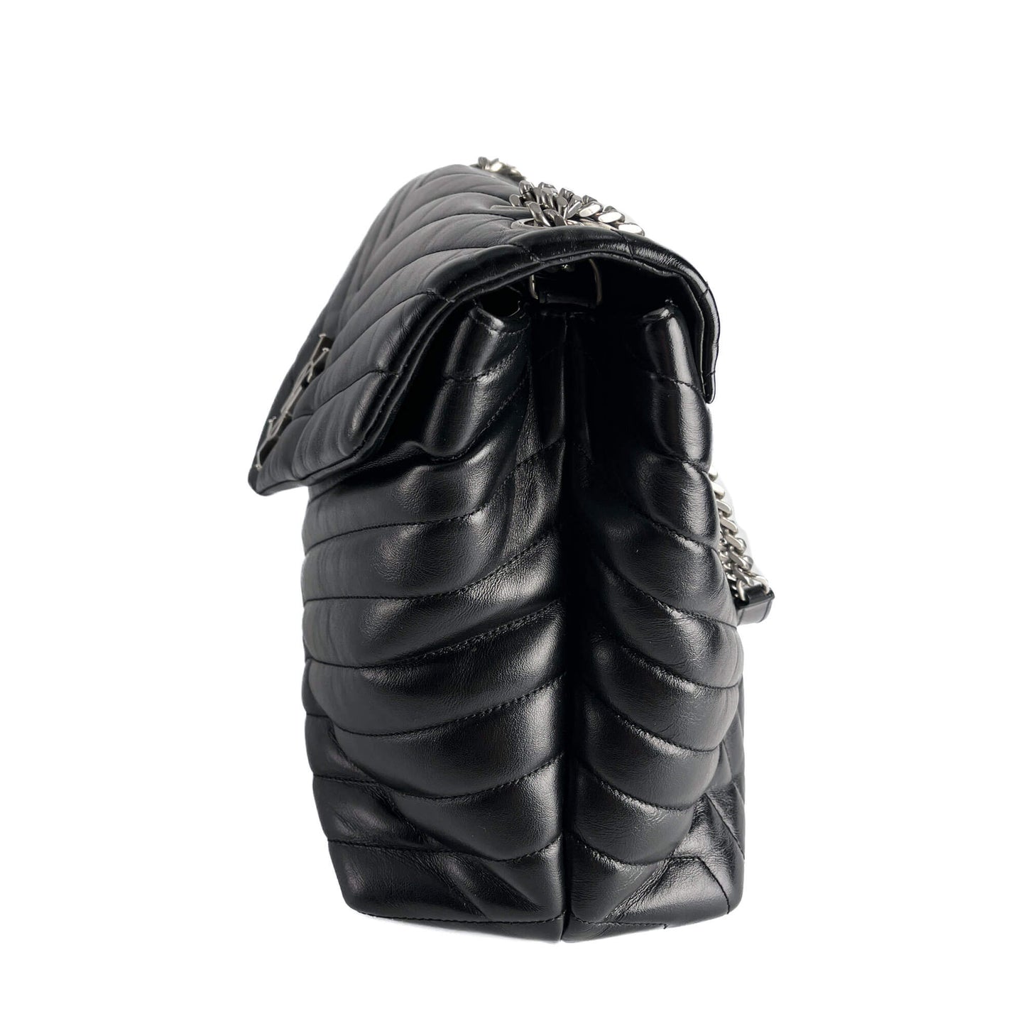 Second hand Saint Laurent Loulou Large Leather Chevron Quilted Envelope Shoulder Bag Black - Tabita Bags