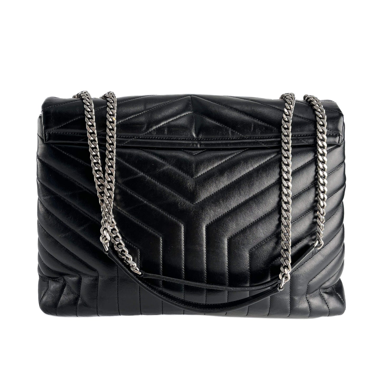 Second hand Saint Laurent Loulou Large Leather Chevron Quilted Envelope Shoulder Bag Black - Tabita Bags