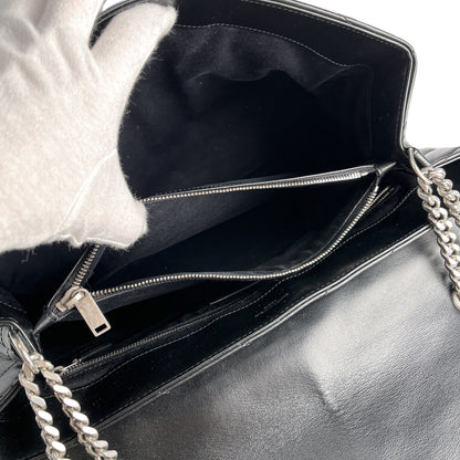 Second hand Saint Laurent Loulou Large Leather Chevron Quilted Envelope Shoulder Bag Black - Tabita Bags