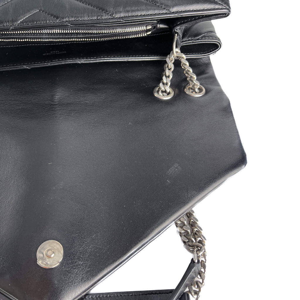 Second hand Saint Laurent Loulou Large Leather Chevron Quilted Envelope Shoulder Bag Black - Tabita Bags