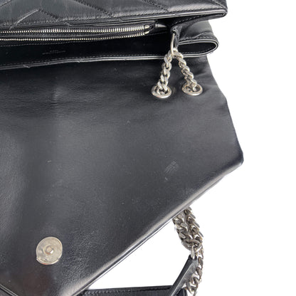 Second hand Saint Laurent Loulou Large Leather Chevron Quilted Envelope Shoulder Bag Black - Tabita Bags