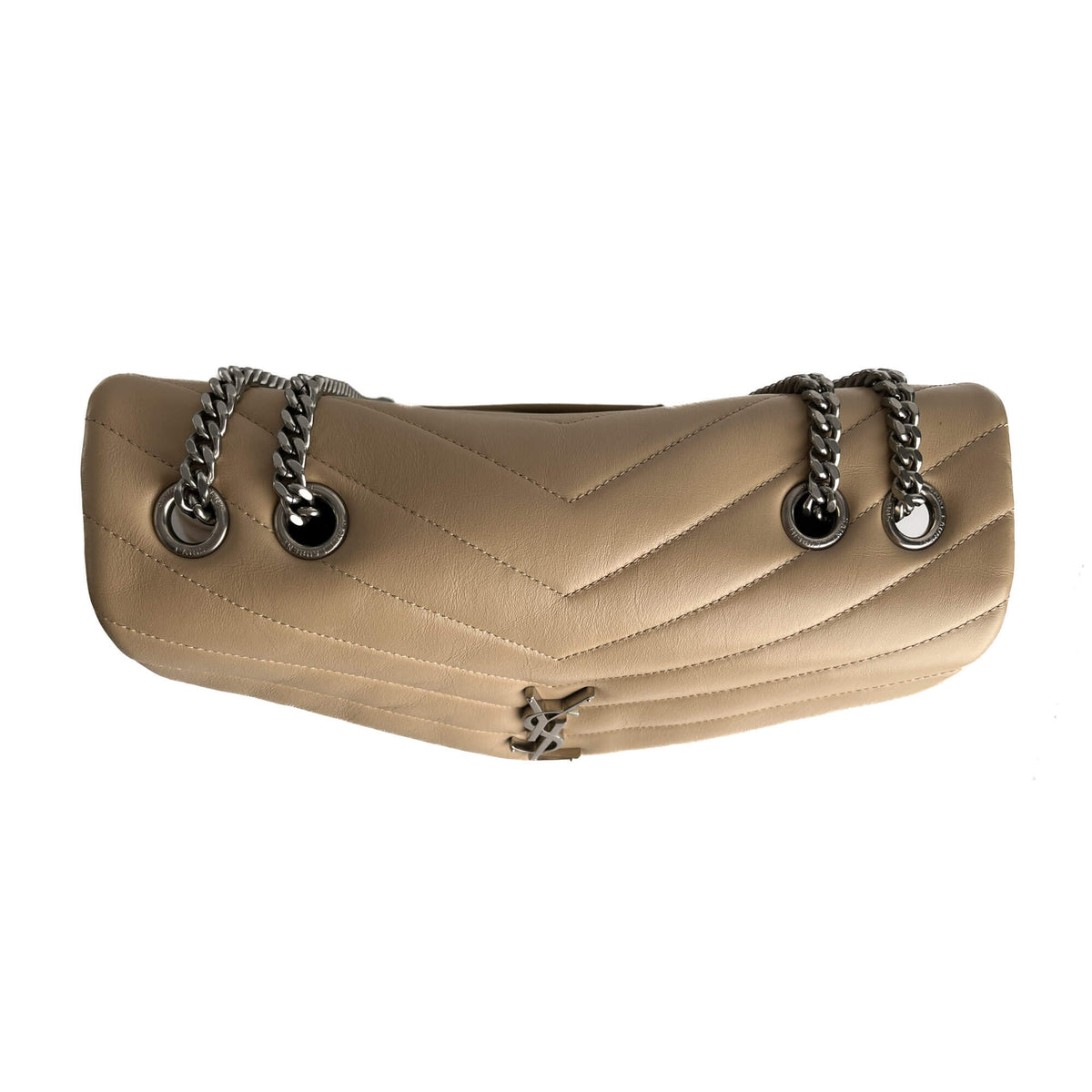 Second hand Saint Laurent Loulou Medium Leather Chevron Quilted Envelope Shoulder Bag Beige - Tabita Bags
