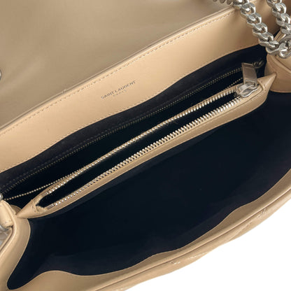 Second hand Saint Laurent Loulou Medium Leather Chevron Quilted Envelope Shoulder Bag Beige - Tabita Bags