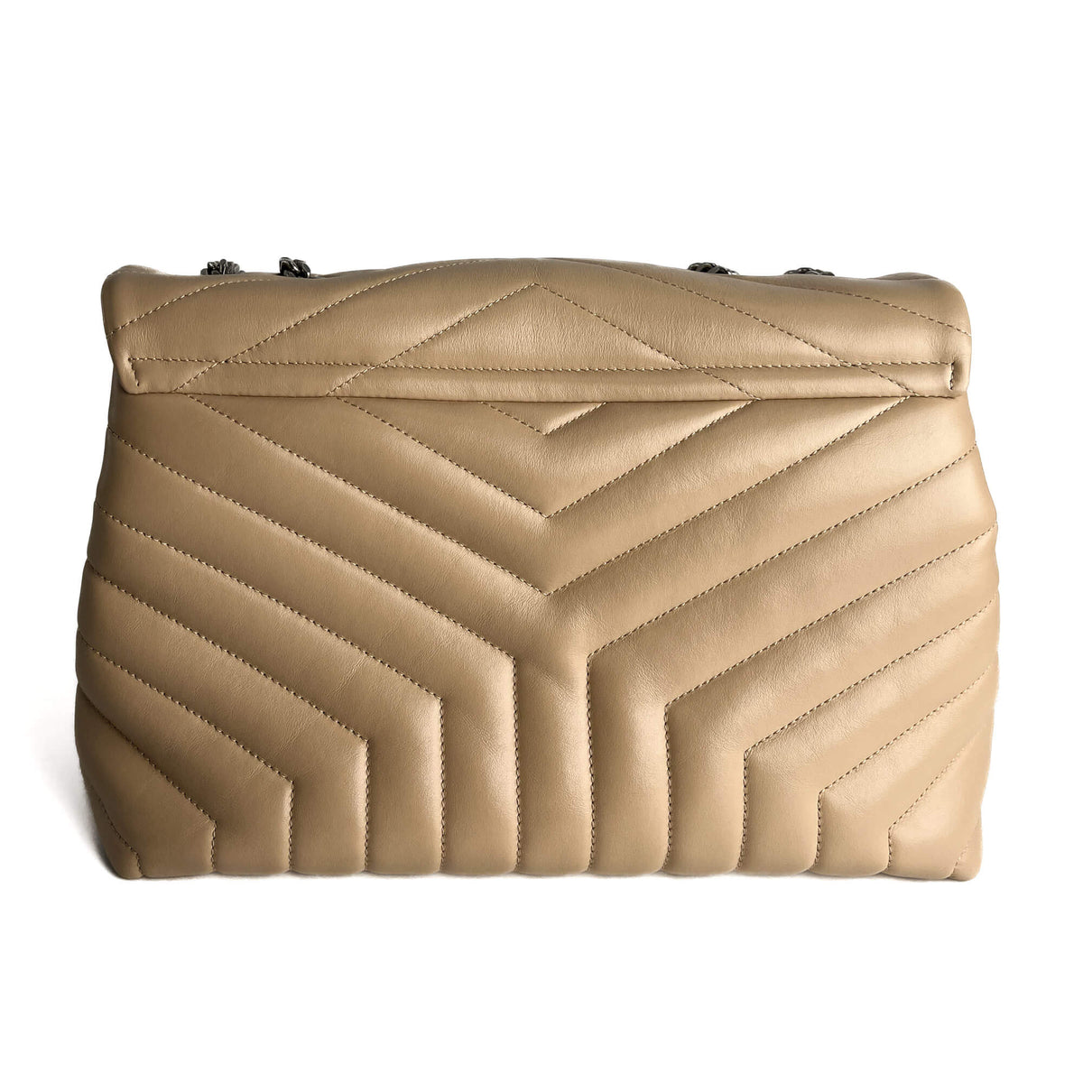 Second hand Saint Laurent Loulou Medium Leather Chevron Quilted Envelope Shoulder Bag Beige - Tabita Bags