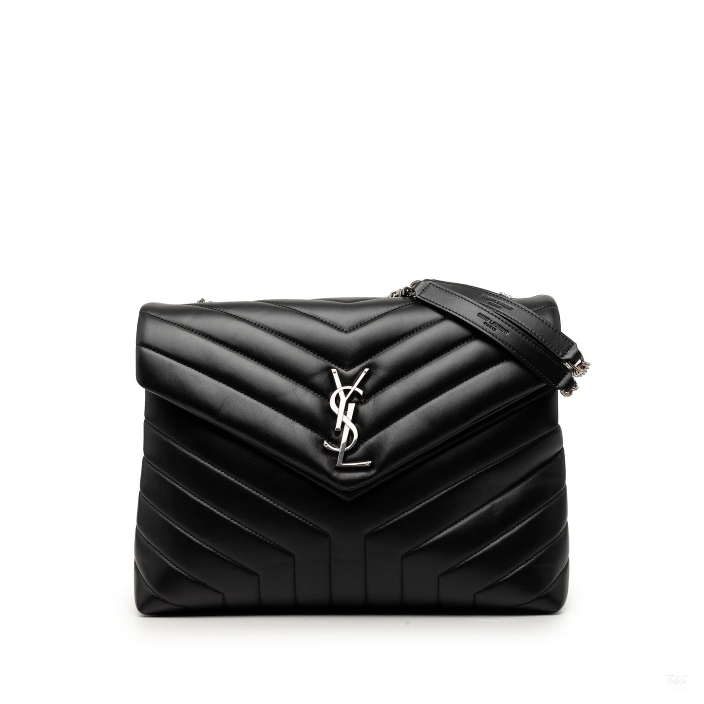 Second hand Saint Laurent Loulou Medium Leather Chevron Quilted Envelope Shoulder Bag Black - Tabita Bags