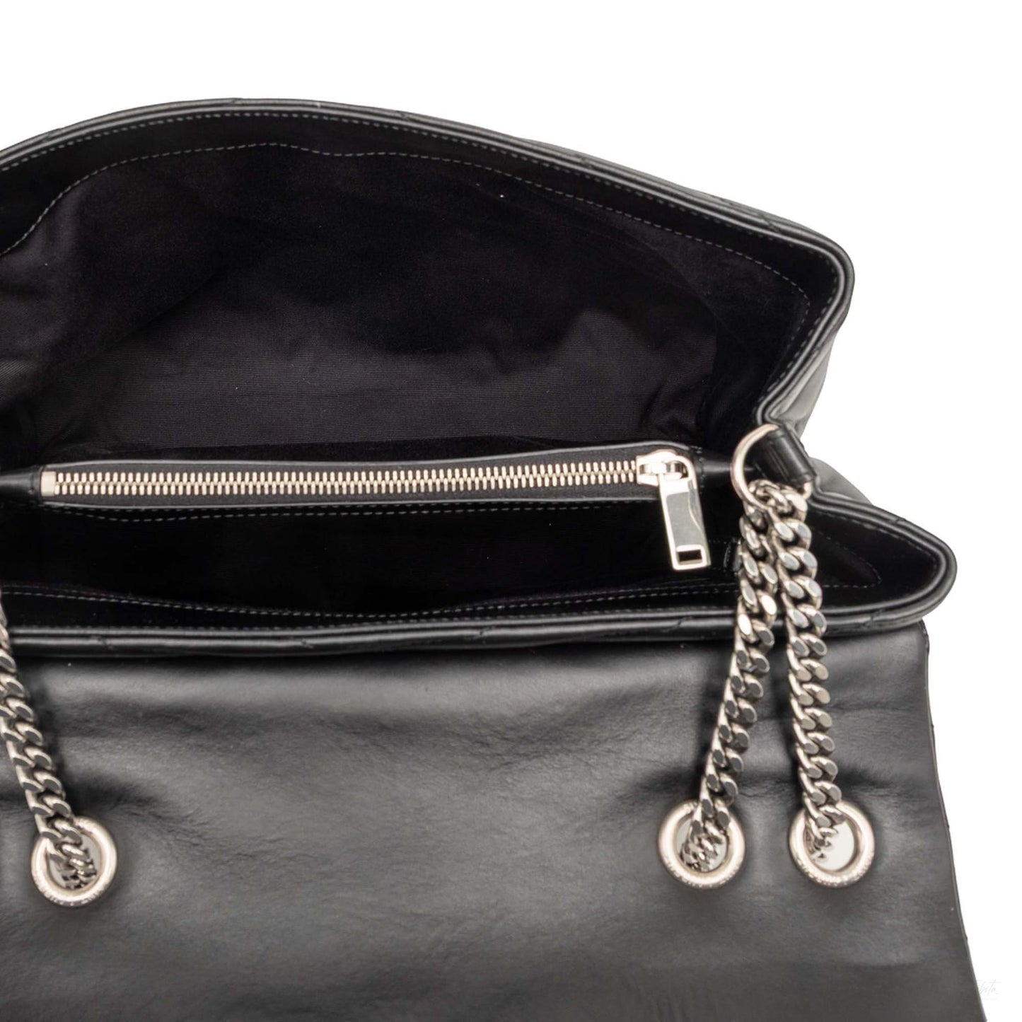 Second hand Saint Laurent Loulou Medium Leather Chevron Quilted Envelope Shoulder Bag Black - Tabita Bags
