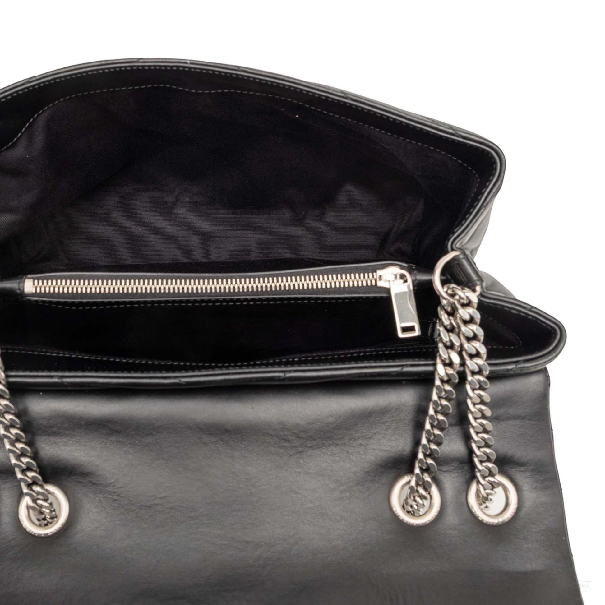 Second hand Saint Laurent Loulou Medium Leather Chevron Quilted Envelope Shoulder Bag Black - Tabita Bags