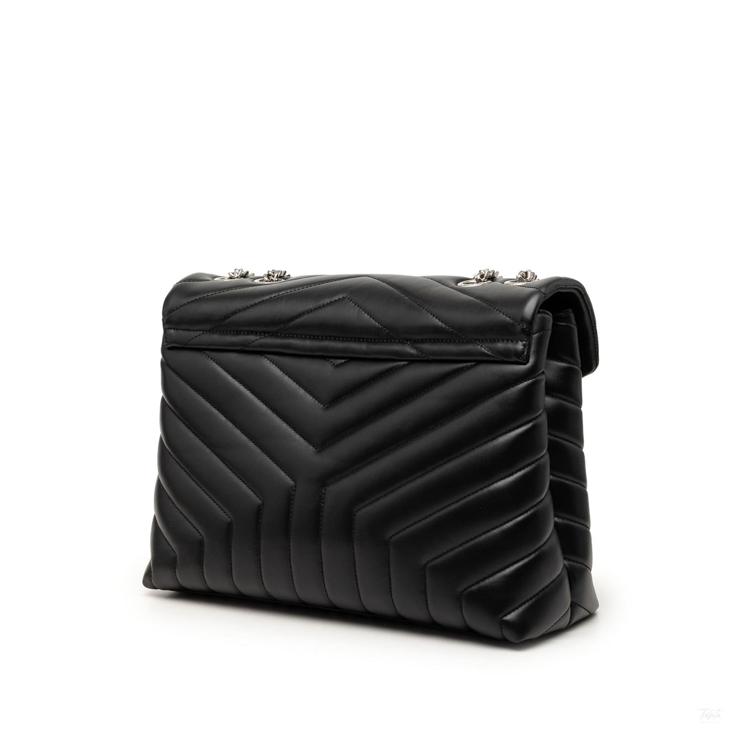Second hand Saint Laurent Loulou Medium Leather Chevron Quilted Envelope Shoulder Bag Black - Tabita Bags