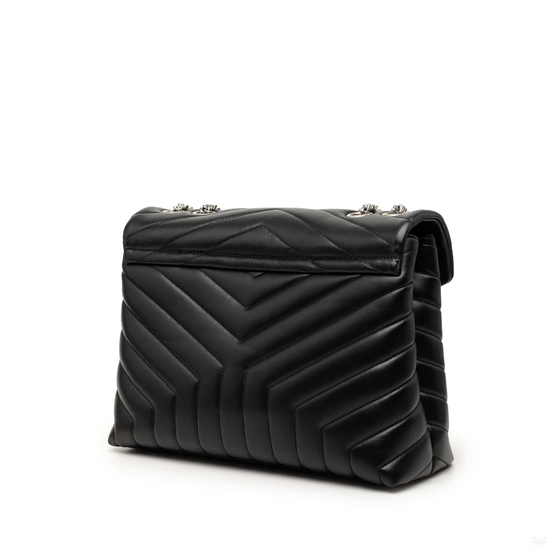 Second hand Saint Laurent Loulou Medium Leather Chevron Quilted Envelope Shoulder Bag Black - Tabita Bags
