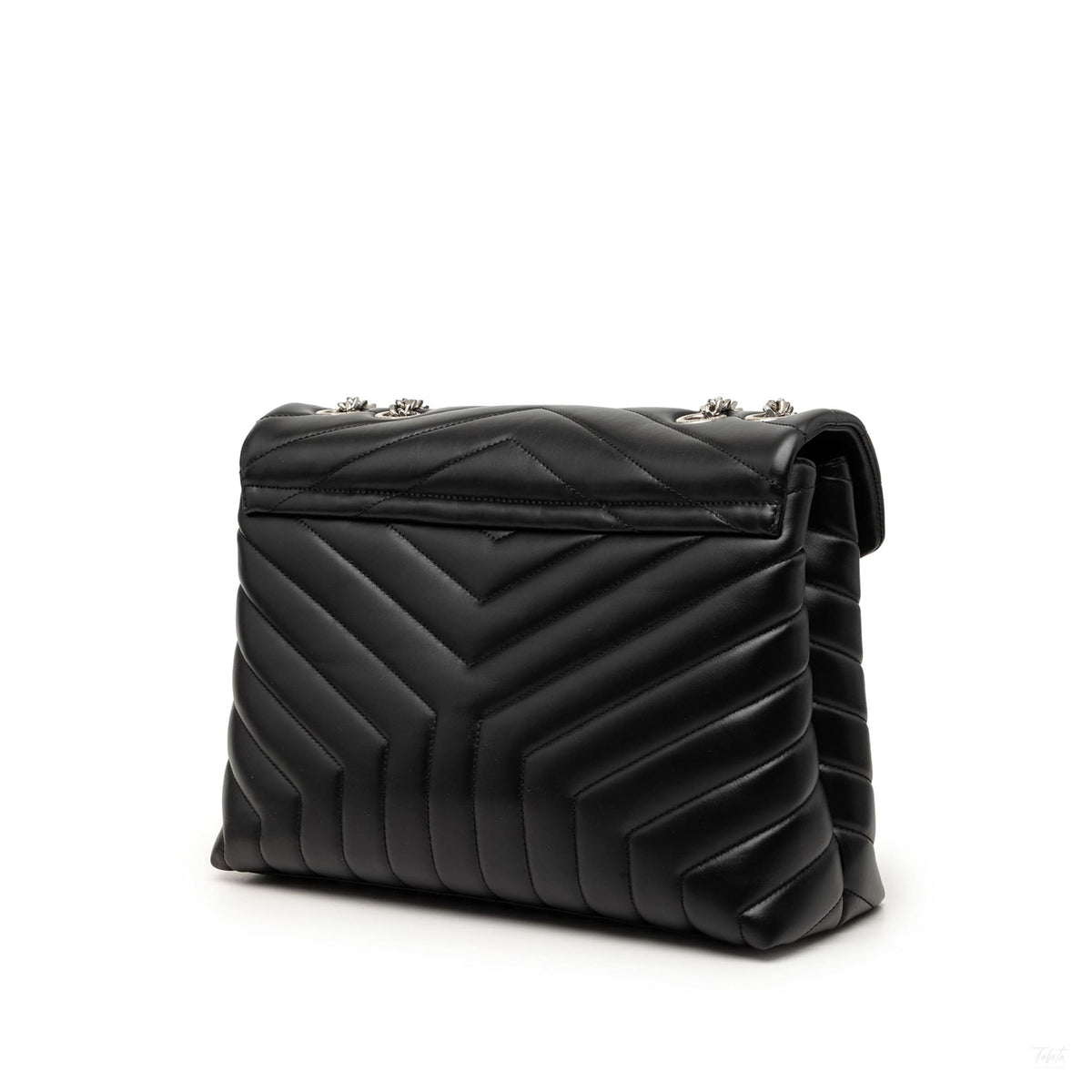 Second hand Saint Laurent Loulou Medium Leather Chevron Quilted Envelope Shoulder Bag Black - Tabita Bags