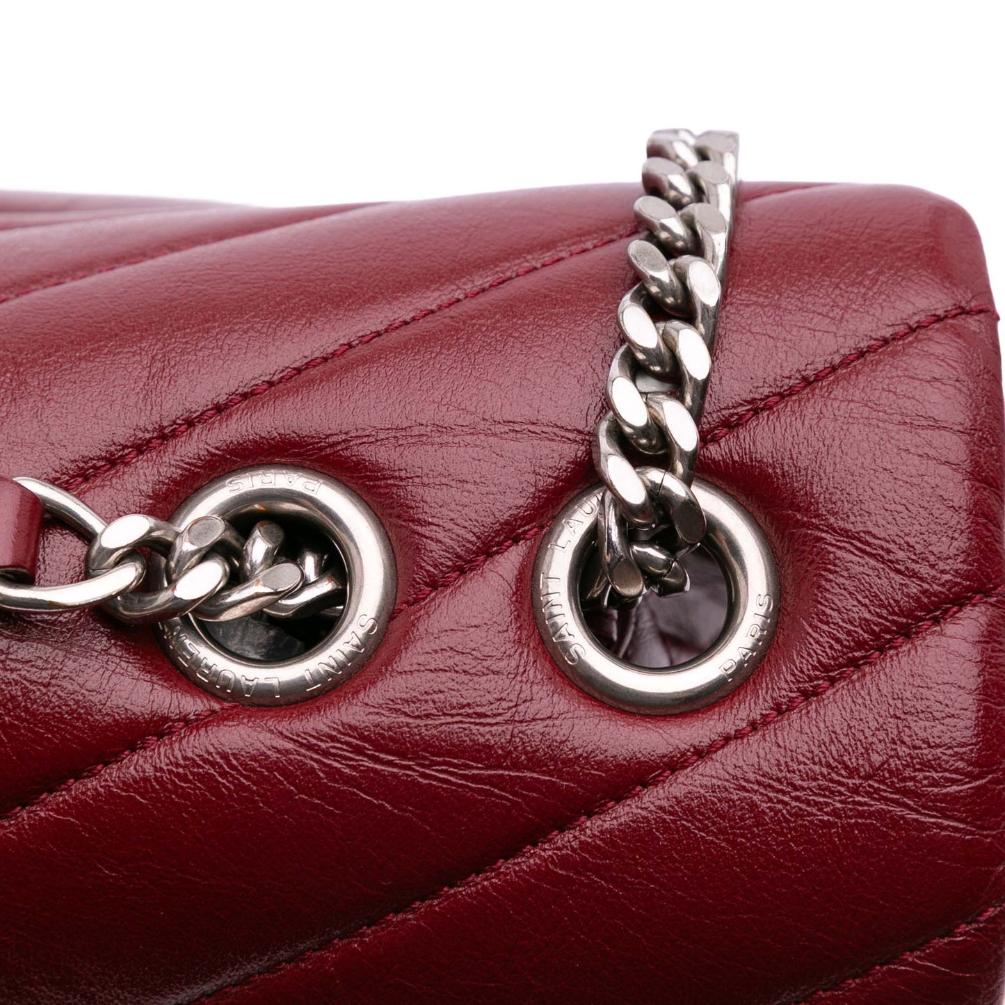 Second hand Saint Laurent Loulou Medium Leather Chevron Quilted Envelope Shoulder Bag Red - Tabita Bags