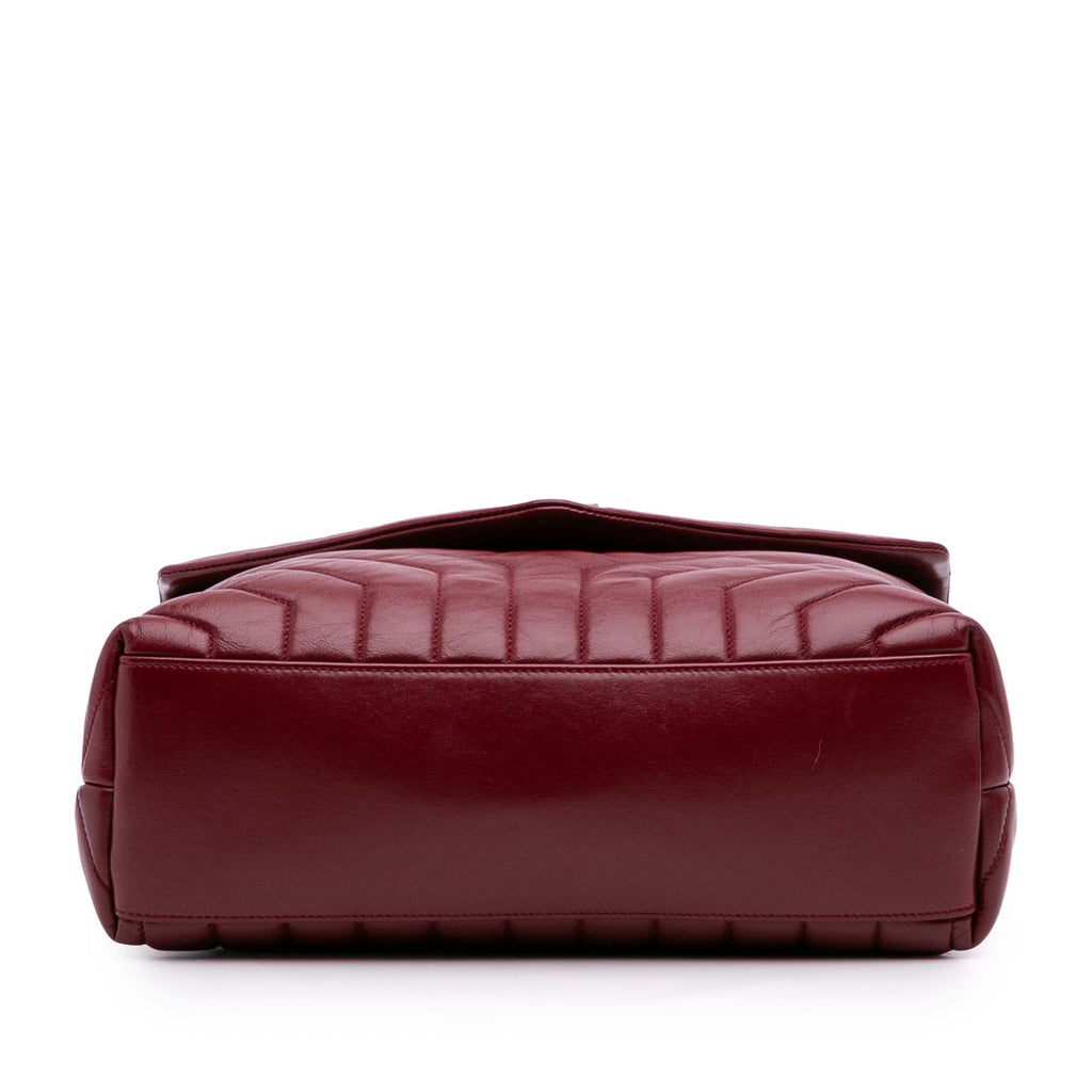 Second hand Saint Laurent Loulou Medium Leather Chevron Quilted Envelope Shoulder Bag Red - Tabita Bags