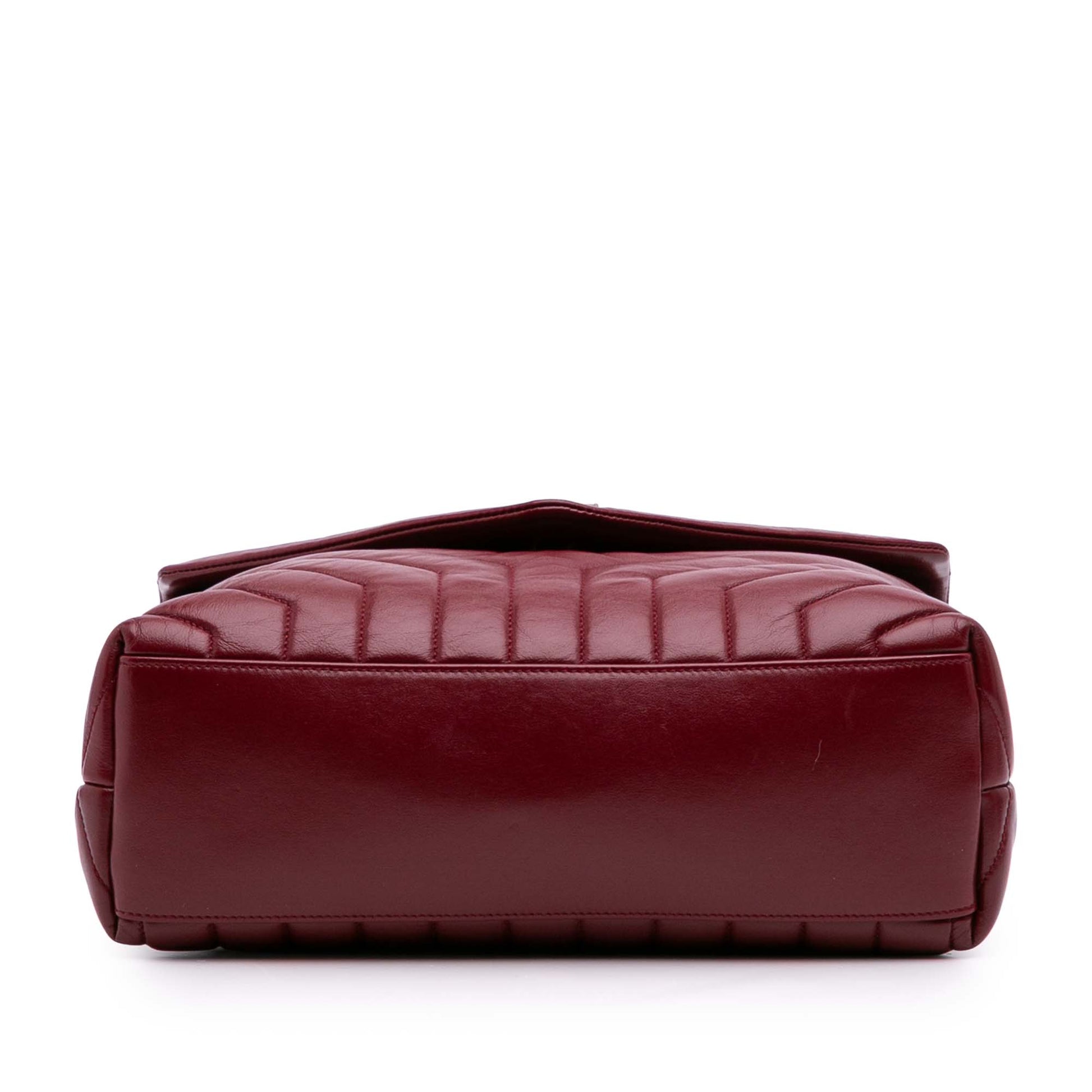 Second hand Saint Laurent Loulou Medium Leather Chevron Quilted Envelope Shoulder Bag Red - Tabita Bags