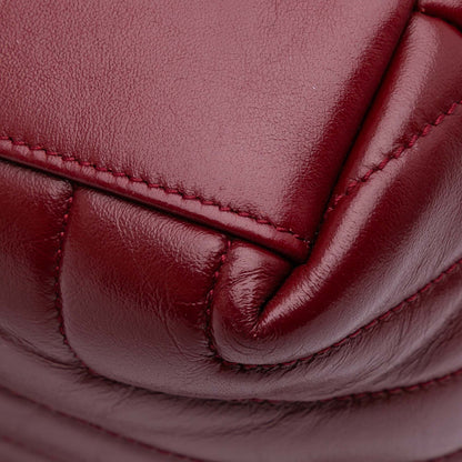 Second hand Saint Laurent Loulou Medium Leather Chevron Quilted Envelope Shoulder Bag Red - Tabita Bags