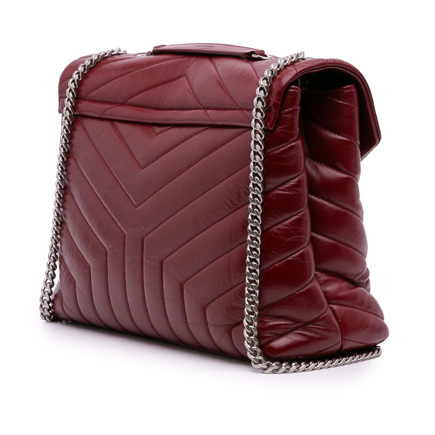 Second hand Saint Laurent Loulou Medium Leather Chevron Quilted Envelope Shoulder Bag Red - Tabita Bags
