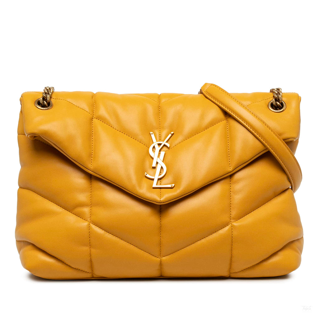 Second hand Saint Laurent Loulou Puffer Medium Leather Envelope Crossbody Yellow - Tabita Bags
