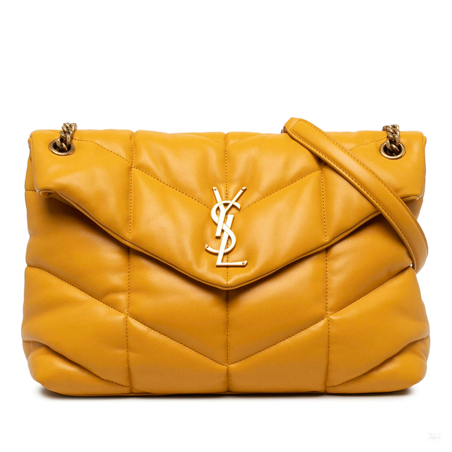Second hand Saint Laurent Loulou Puffer Medium Leather Envelope Crossbody Yellow - Tabita Bags