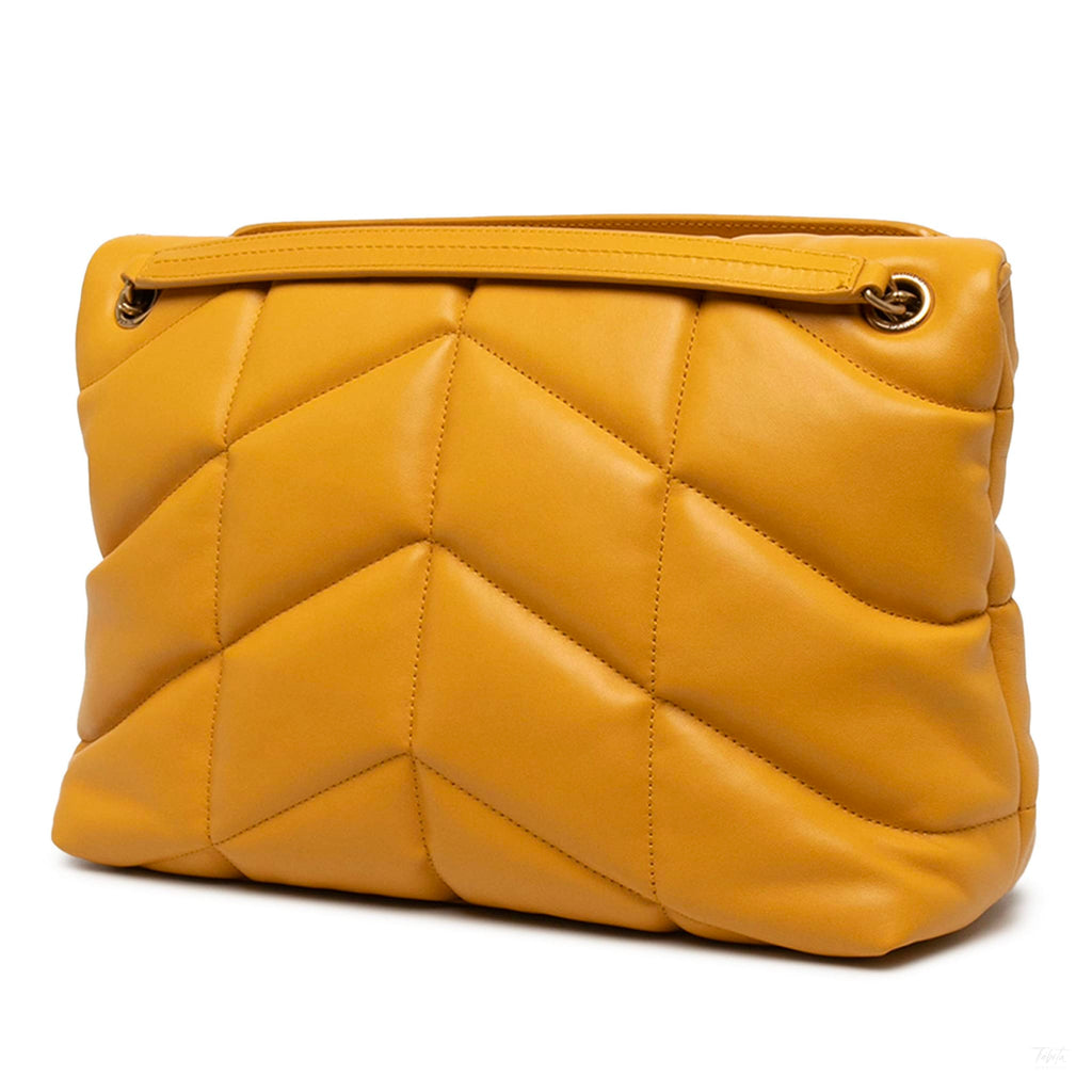 Second hand Saint Laurent Loulou Puffer Medium Leather Envelope Crossbody Yellow - Tabita Bags