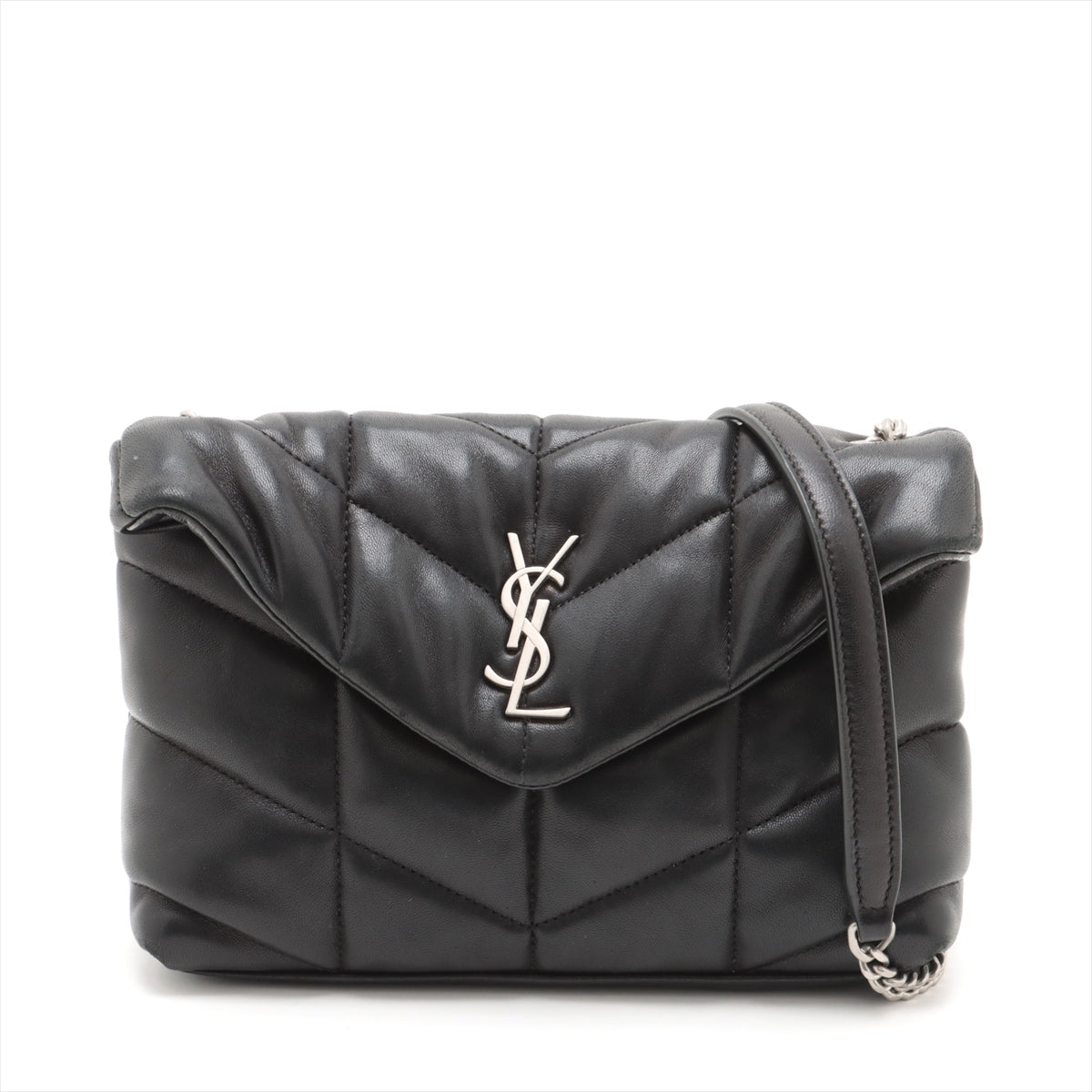 Second hand Saint Laurent Loulou Puffer Mini Chevron Quilted Leather 2 - Ways Envelope Crossbody Black - Tabita Bags