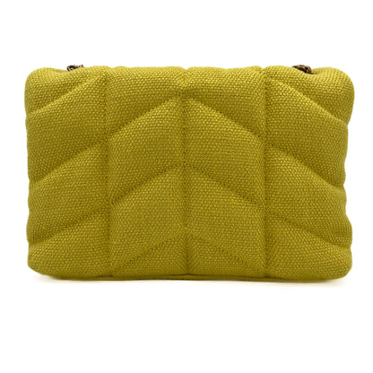 Second hand Saint Laurent Loulou Puffer Toy Chevron Quilted Jersey Fabric 2 - Ways Envelope Bag Yellow - Tabita Bags