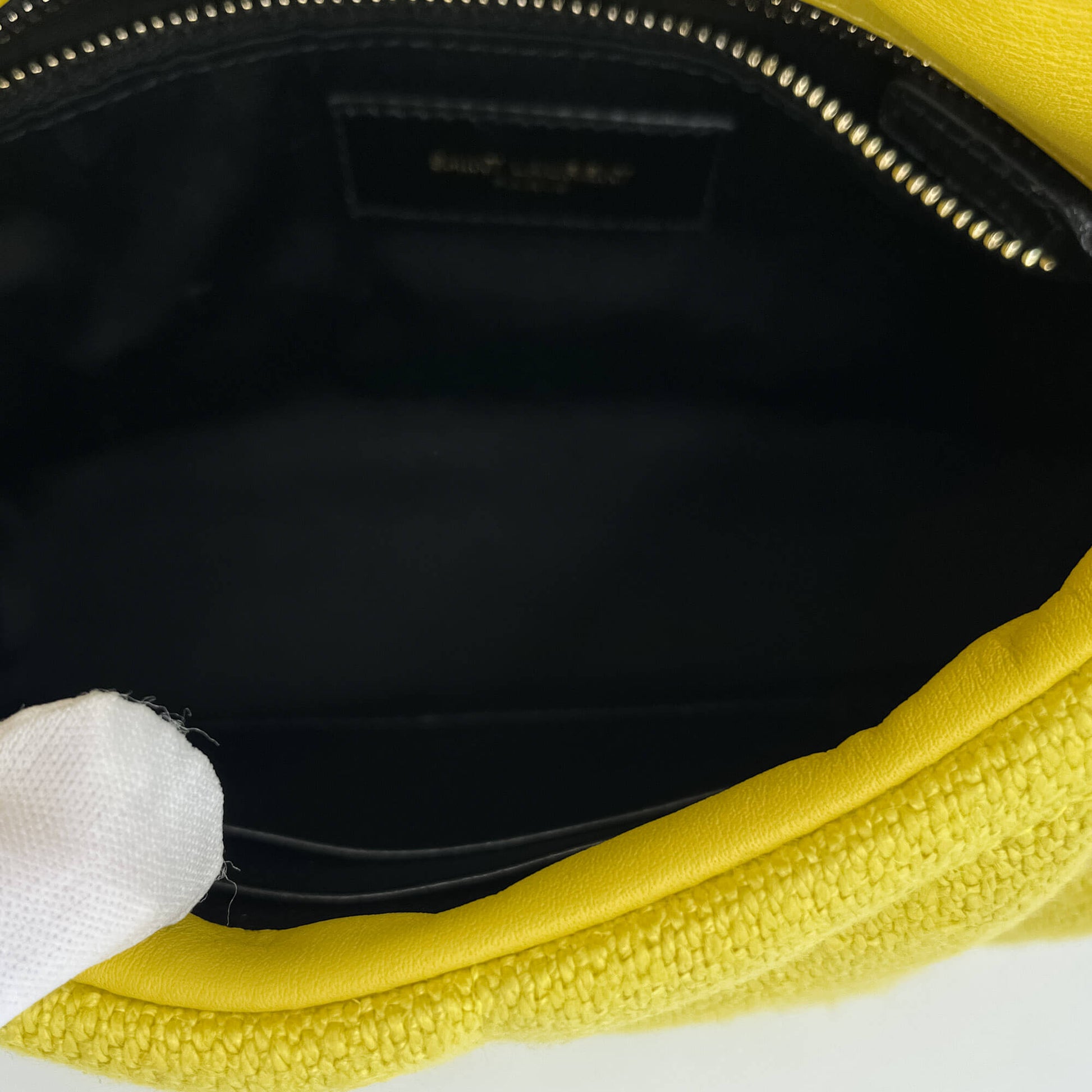 Second hand Saint Laurent Loulou Puffer Toy Chevron Quilted Jersey Fabric 2 - Ways Envelope Bag Yellow - Tabita Bags