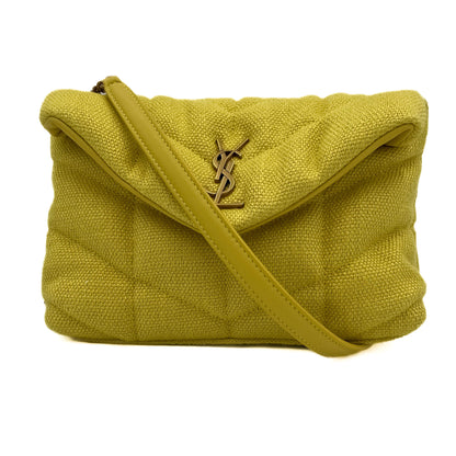 Second hand Saint Laurent Loulou Puffer Toy Chevron Quilted Jersey Fabric 2 - Ways Envelope Bag Yellow - Tabita Bags