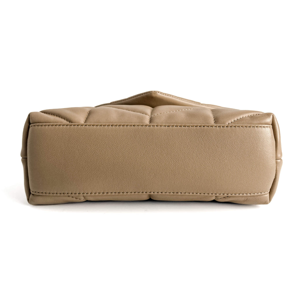 Second hand Saint Laurent Loulou Puffer Toy Chevron Quilted Leather 2 - Ways Envelope Crossbody Dark Beige - Tabita Bags