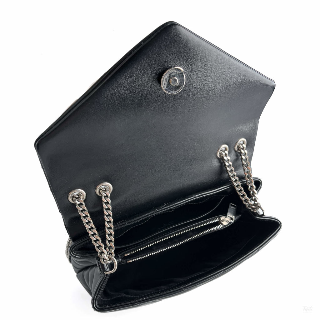 Second hand Saint Laurent Loulou Small Chevron Quited Leather 2 - Ways Envelope Bag Black - Tabita Bags