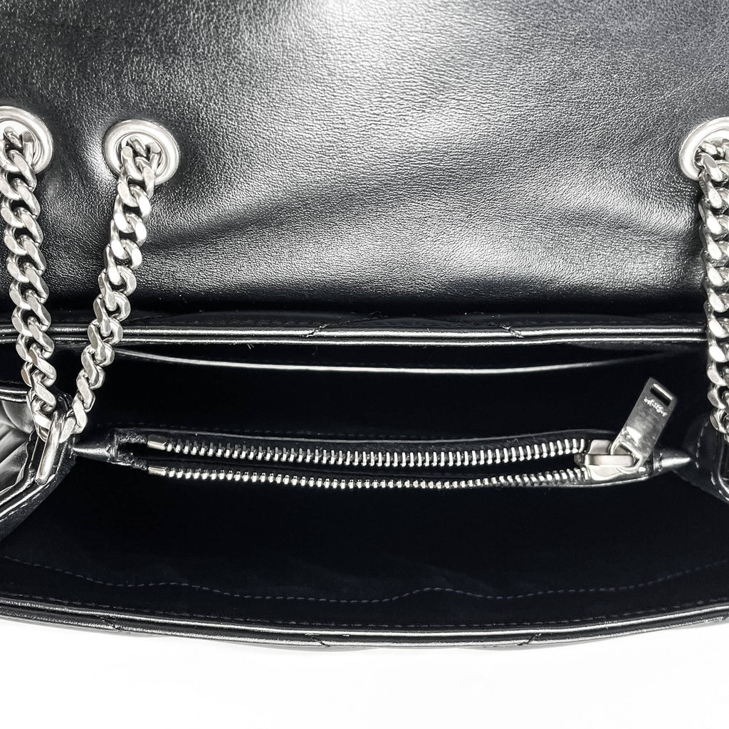 Second hand Saint Laurent Loulou Small Chevron Quited Leather 2 - Ways Envelope Bag Black - Tabita Bags