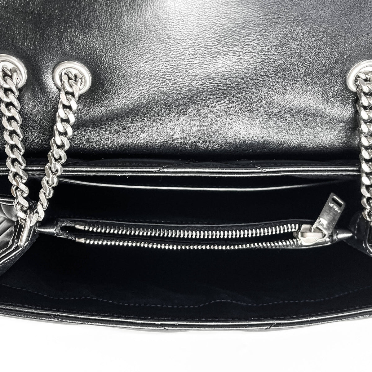 Second hand Saint Laurent Loulou Small Chevron Quited Leather 2 - Ways Envelope Bag Black - Tabita Bags
