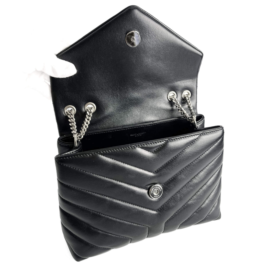 Second hand Saint Laurent Loulou Small Chevron Quited Leather 2 - Ways Envelope Bag Black - Tabita Bags