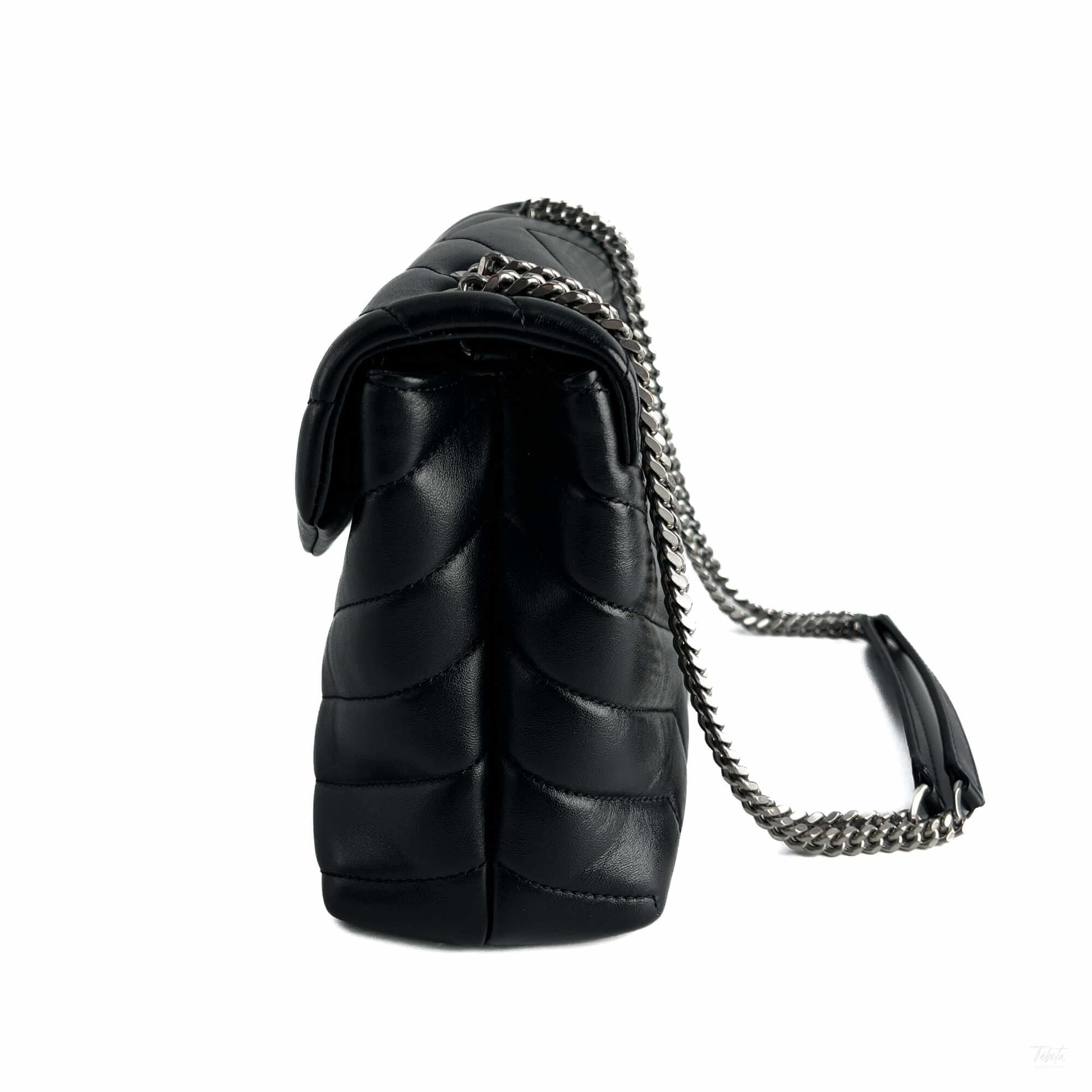 Second hand Saint Laurent Loulou Small Chevron Quited Leather 2 - Ways Envelope Bag Black - Tabita Bags