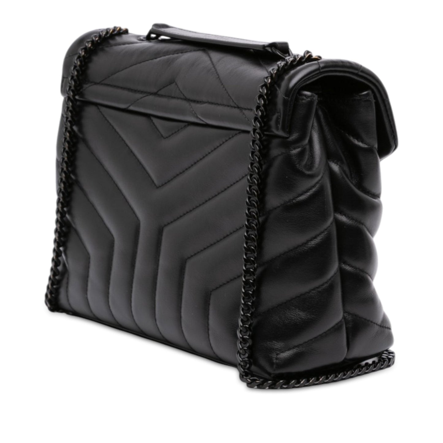 Second hand Saint Laurent Loulou Small Chevron Quited Leather 2-Ways Envelope Bag Black - Tabita Bags