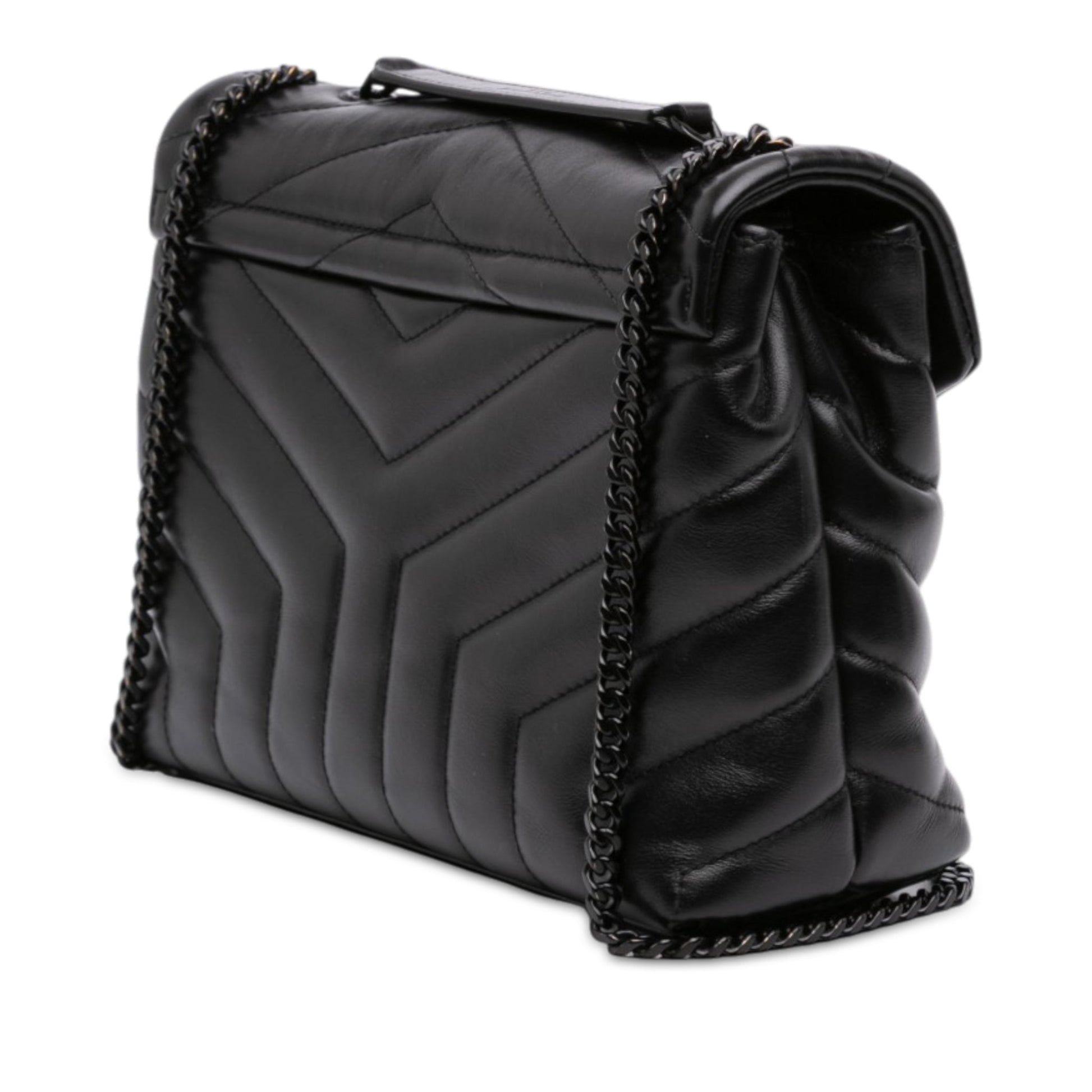 Second hand Saint Laurent Loulou Small Chevron Quited Leather 2-Ways Envelope Bag Black - Tabita Bags