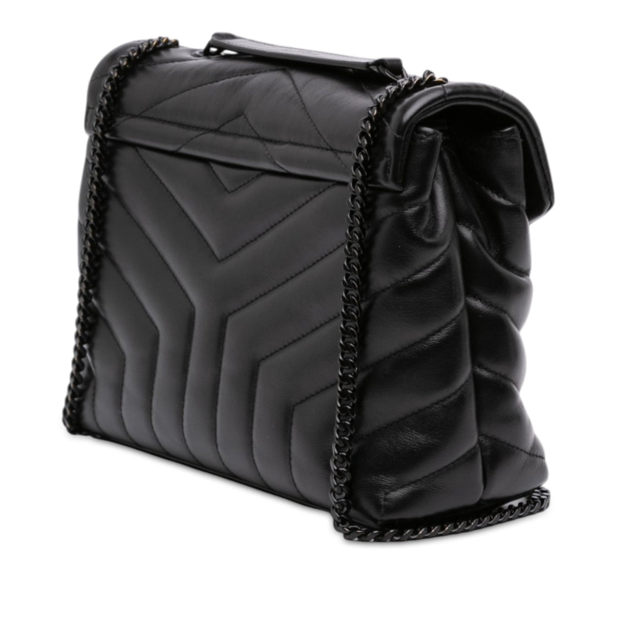 Second hand Saint Laurent Loulou Small Chevron Quited Leather 2-Ways Envelope Bag Black - Tabita Bags
