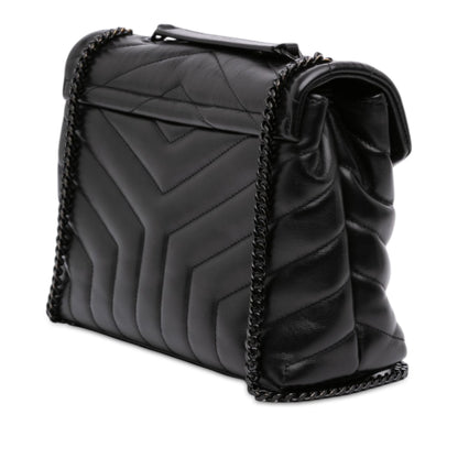 Second hand Saint Laurent Loulou Small Chevron Quited Leather 2-Ways Envelope Bag Black - Tabita Bags